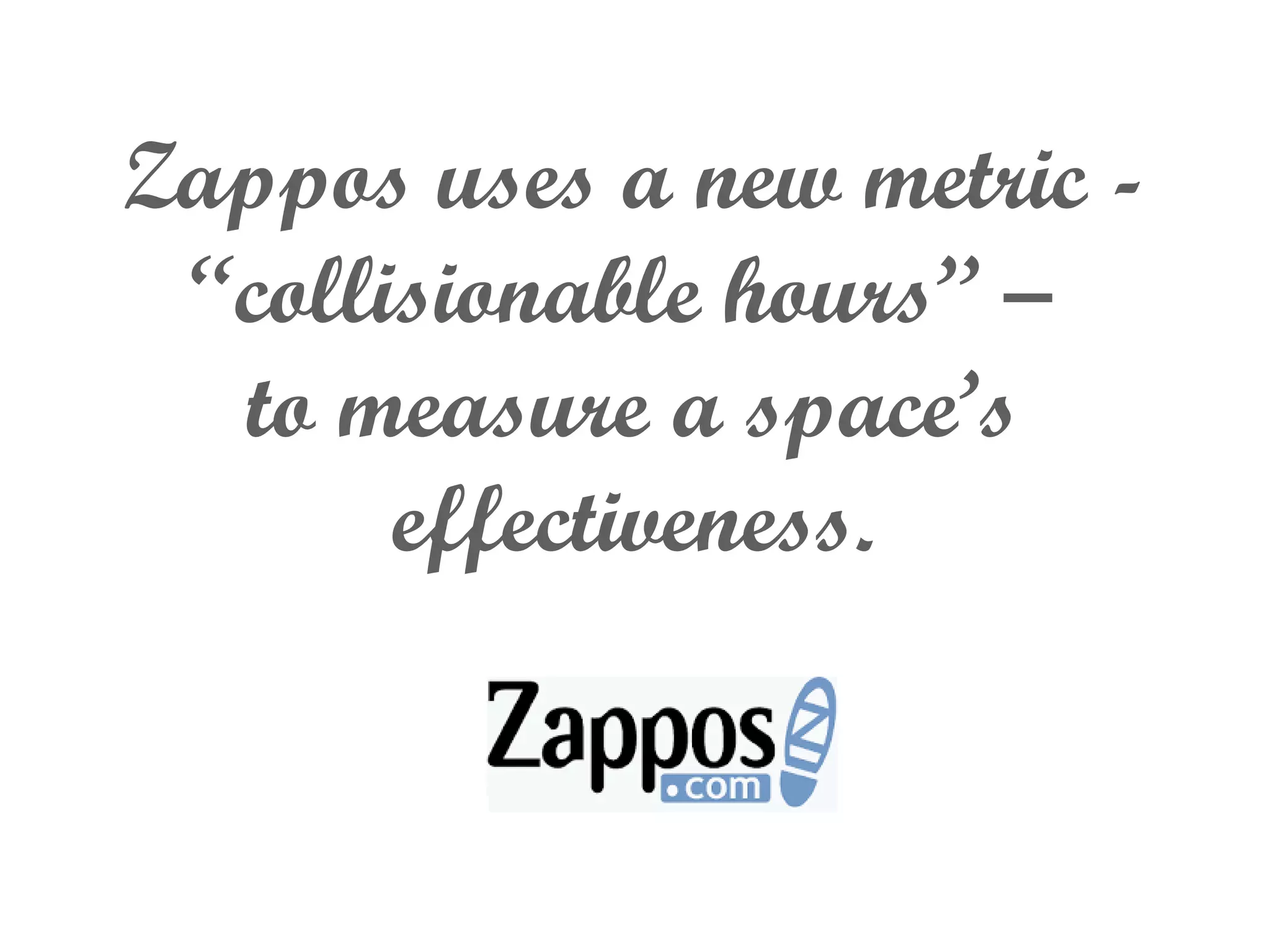 Zappos uses a new metric -
“collisionable hours” –
to measure a space’s
effectiveness.
 