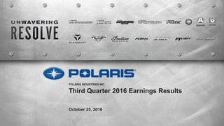 Third Quarter 2016 Earnings Results
October 25, 2016
POLARIS INDUSTRIES INC.
 