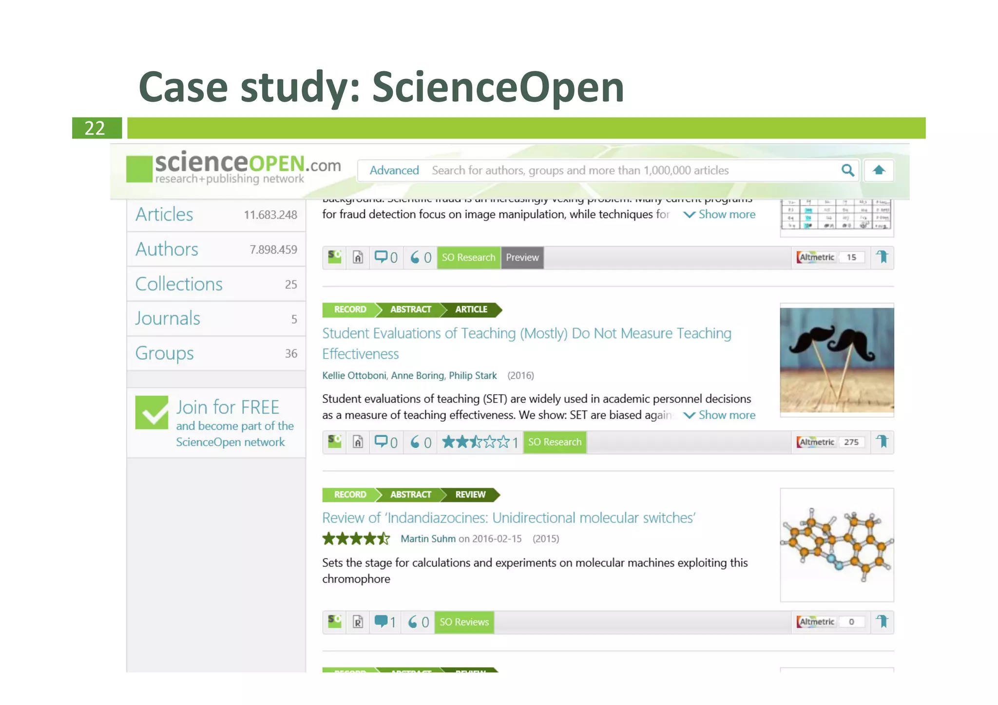 22
Case study: ScienceOpen
 