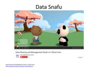 Data Snafu
Data Sharing and Management Snafu in 3 Short Acts
https://www.youtube.com/watch?v=N2zK3sAtr-4
 