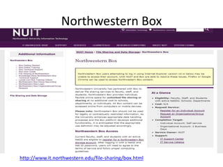 Northwestern Box
http://www.it.northwestern.edu/file-sharing/box.html
 