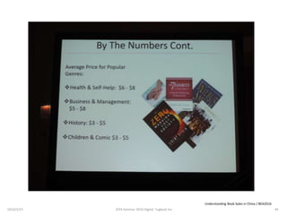 Understanding Book Sales in China / BEA2016
2016/5/23 44JEPA Seminar 2016 Digital Tugboat Inc.
 
