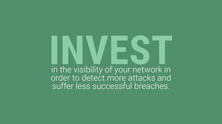 INVESTin the visibility of your network in
order to detect more attacks and
suffer less successful breaches.
 
