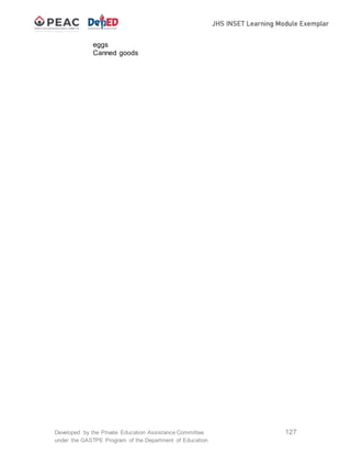 eggs
Canned goods
Developed by the Private Education Assistance Committee 127
under the GASTPE Program of the Department of Education
 