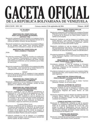 AÑO CXLIII - MES XII			 Caracas, martes 13 de septiembre de 2016			 Número 40.987
MINISTERIO DEL PODER POPULAR
PARA LA SAL...