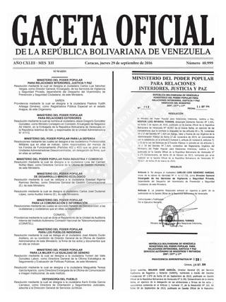 AÑO CXLIII - MES XII			 Caracas, jueves 29 de septiembre de 2016			 Número 40.999
SUMARIO
MINISTERIO DEL PODER POPULAR
PAR...