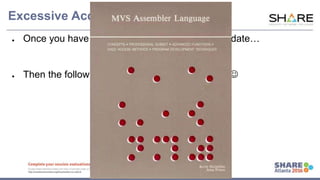 www.share.org/sanan
tonio-eval
http://creativecommons.org/licenses/by-nc-nd/3.0/
Excessive Access to APF Libraries
● Once you have found an APF library you can update…
● Then the following manual sometimes can help 
 