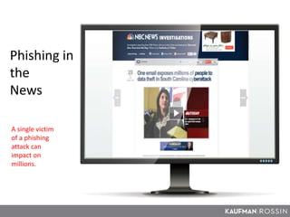 Phishing in
the
News
A single victim
of a phishing
attack can
impact on
millions.
 