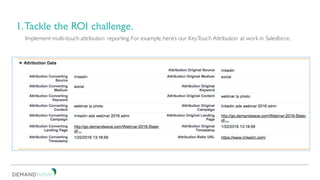 1.Tackle the ROI challenge.
Implement multi-touch attribution reporting. For example,here’s our KeyTouch Attribution at work in Salesforce.
 