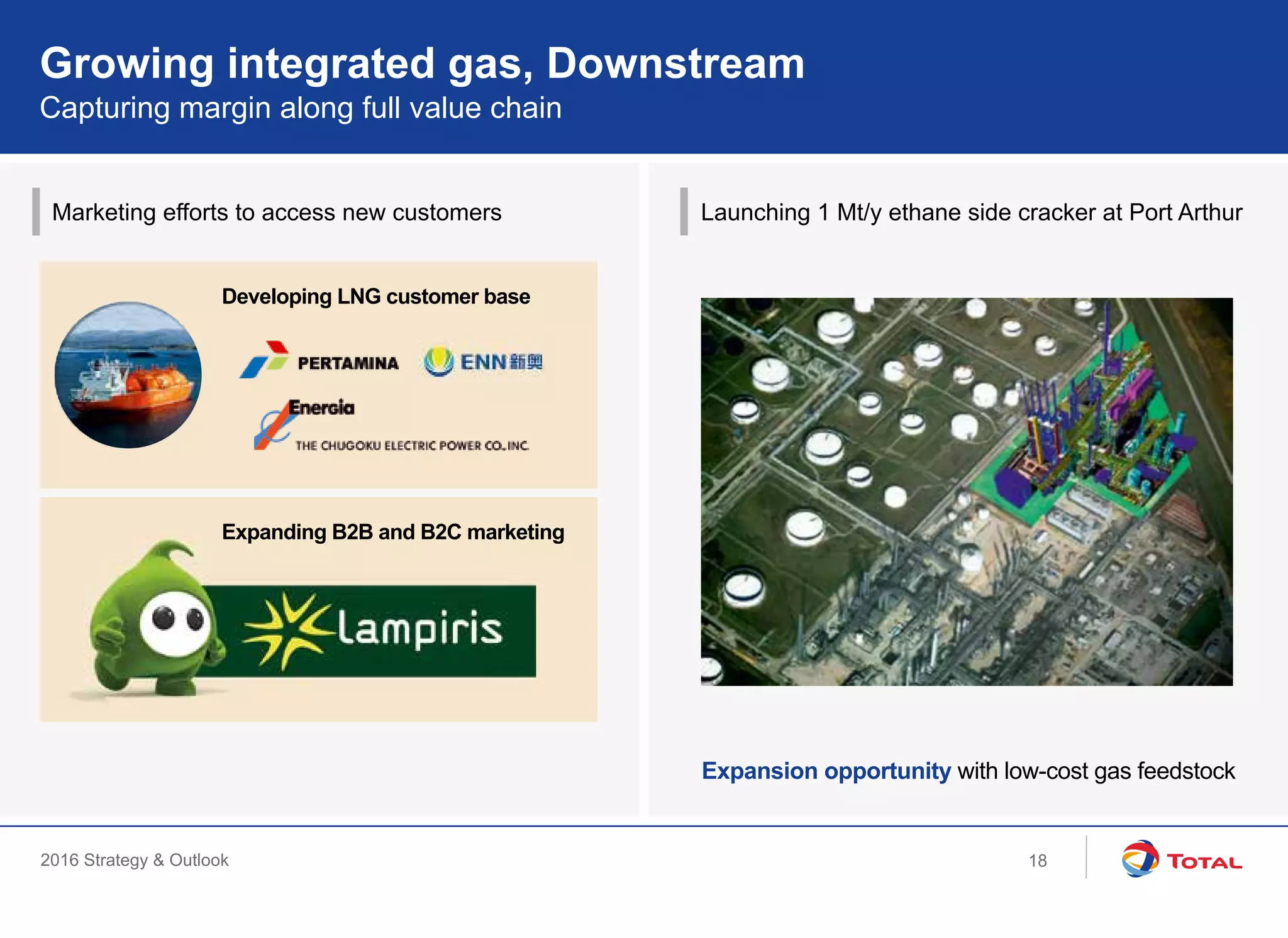 2016 Strategy & Outlook
Launching 1 Mt/y ethane side cracker at Port ArthurMarketing efforts to access new customers
Growing integrated gas, Downstream
Capturing margin along full value chain
Developing LNG customer base
Expanding B2B and B2C marketing
18
Expansion opportunity with low-cost gas feedstock
 