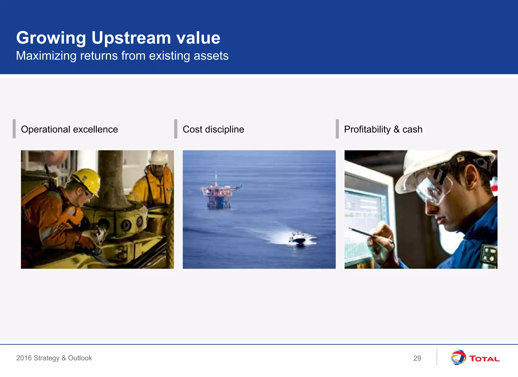 2016 Strategy & Outlook
Operational excellence Profitability & cash
Maximizing returns from existing assets
Growing Upstream value
Cost discipline
29
 