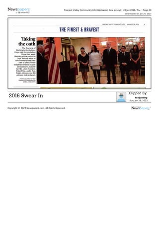 Pascack Valley Community Life (Westwood, New Jersey) · 28 Jan 2016, Thu · Page A9
Downloaded on Jan 29, 2023
2016 Swear In Clipped By:
tsaijusting
Sun, Jan 29, 2023
Copyright © 2023 Newspapers.com. All Rights Reserved.
 
