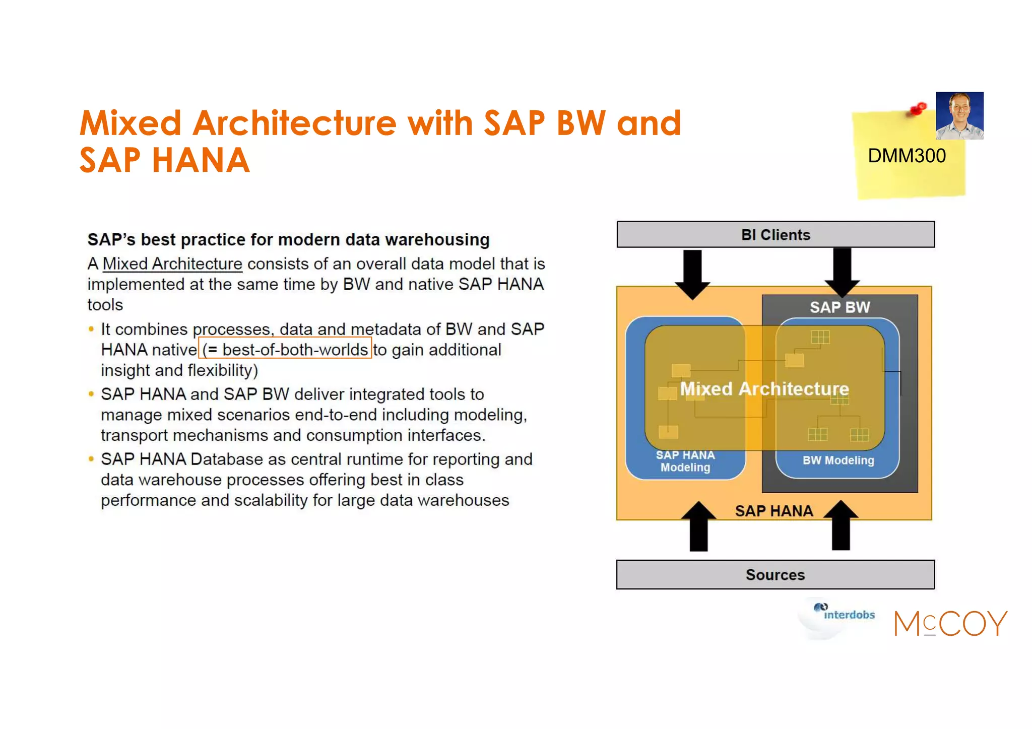 Mixed Architecture with SAP BW and
SAP HANA DMM300
 