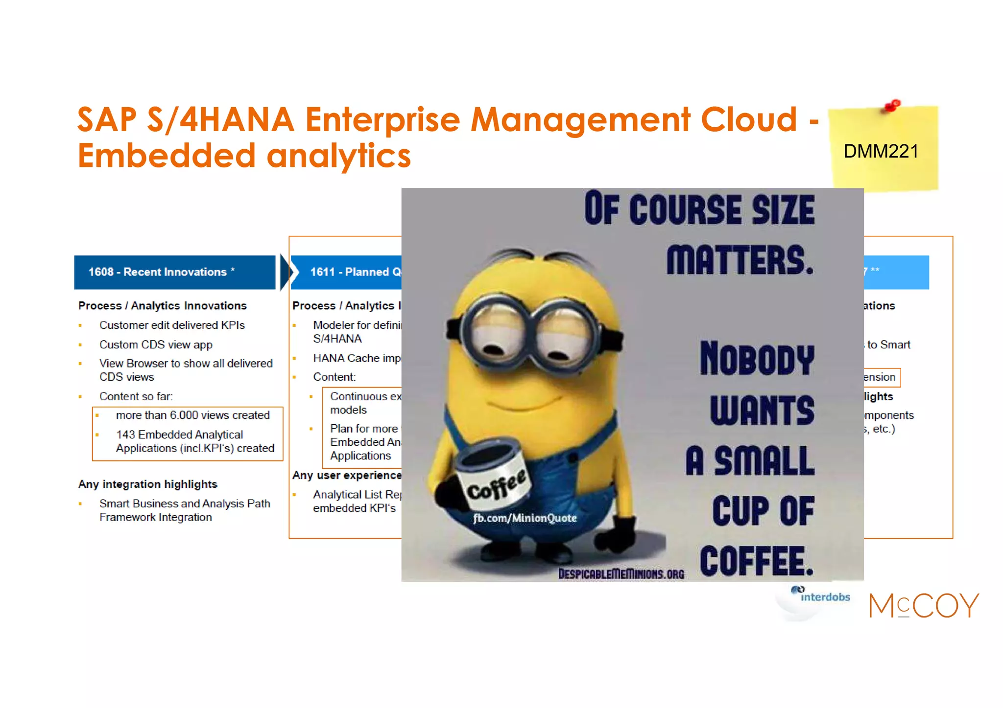 SAP S/4HANA Enterprise Management Cloud -
Embedded analytics DMM221
 