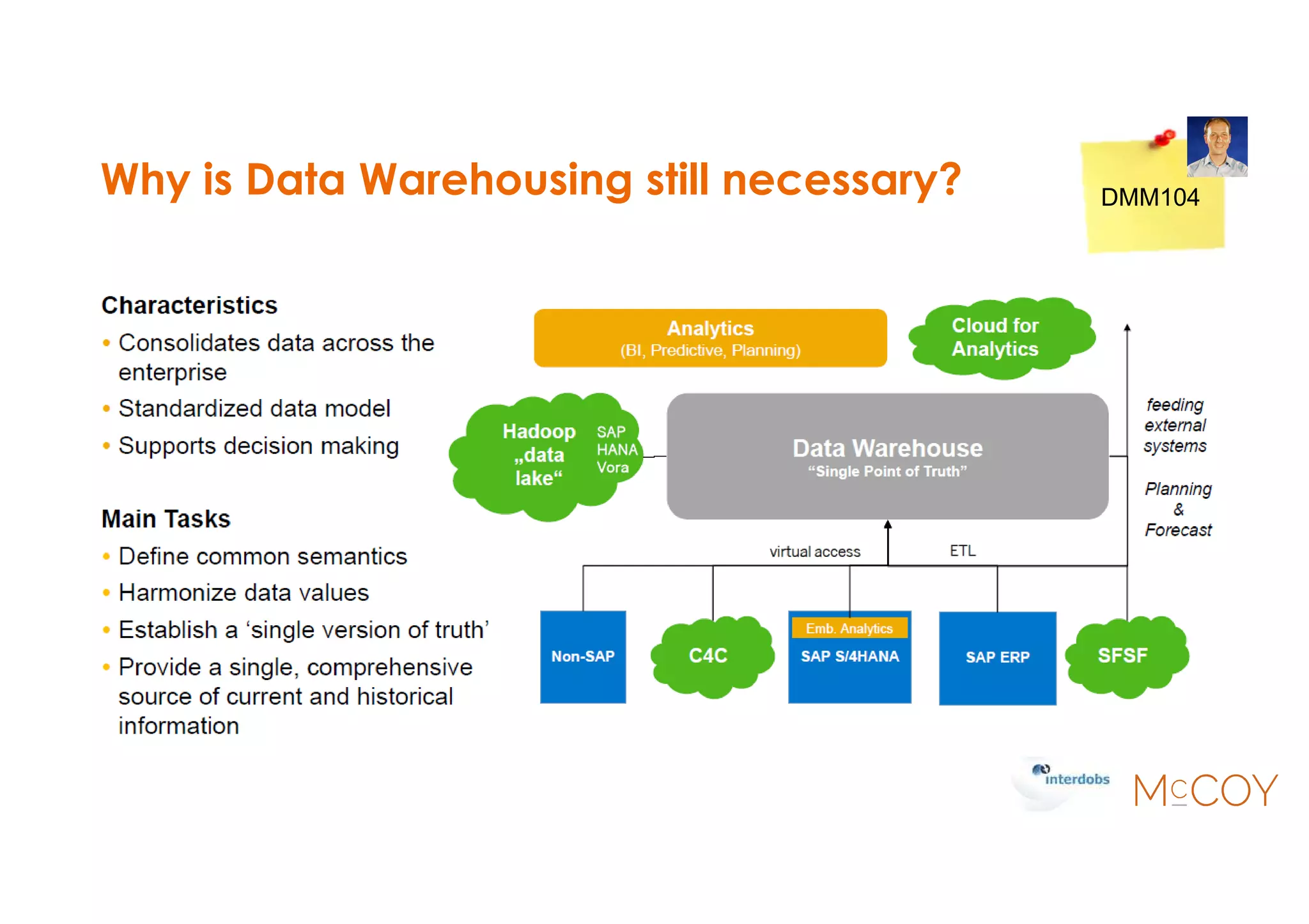 Why is Data Warehousing still necessary? DMM104
 