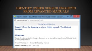 IDENTIFY OTHER SPEECH PROJECTS
FROM ADVANCED MANUALS
 