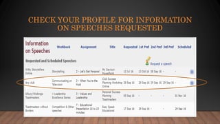 CHECK YOUR PROFILE FOR INFORMATION
ON SPEECHES REQUESTED
 
