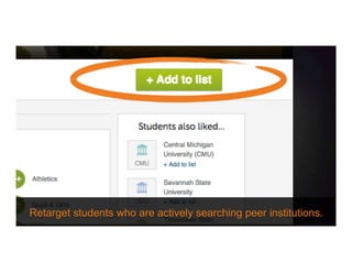 Retarget students who are actively searching peer institutions.
 