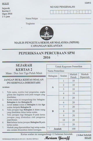 Soalan Kertas 2. Trial Kelantan 2016