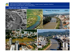 Programa de Pós-Graduação em Desastres Naturais
Tópicos especiais em gestão de riscos e desastres naturais II - A Cidade Vulnerável: Fragilidades e Resiliência
Gestão Urbana e Desatres Naturais - Casos em Santa Catarina
5. Má-Adaptação: Quando a Adaptação Aumenta o Risco
1950 1970 2000
20142011
Blumenau, Rio Itajaí-Açu
Estudo de Caso: Blumenau
 