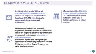 Solving Big Data Issues 30
EJEMPLOS DE CASOS DE USO: SANIDAD
Información genética: El análisis
de datos genéticos mediante...
