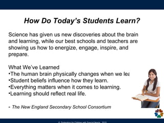 How Do Today’s Students Learn?
Science has given us new discoveries about the brain
and learning, while our best schools a...