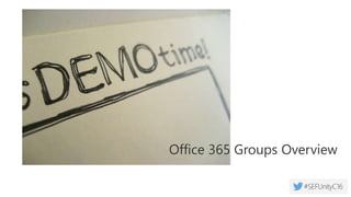 Group Management Experiences
Office 365 Admin Center
Office 365 Admin app
Azure AD Admin Portal
Exchange Admin console
Execute against Azure AD as primary
Synchronous notification/update in Exchange/SP
*-UnifiedGroup / *-MsolGroup
*-UnifiedGroupLinks
*-MsolSettings
Use PowerShell to manage Office 365 Groups
> Get-UnifiedGroup #create/update/view groups and their settings
> Get-UnifiedGroupLinks #Manage members, owners, and subscriber list
> Get-MsolSettings #Manage tenant-wide group settings
 