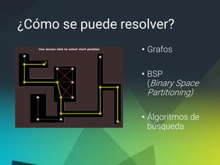 ¿Cómo se puede resolver?
• Grafos
• BSP
(Binary Space
Partitioning)
• Álgoritmos de
búsqueda
 