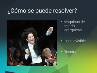 ¿Cómo se puede resolver?
• Máquinas de
estado
jerárquicas
• Líder invisible
• Directores
 