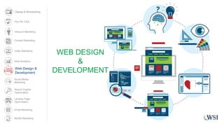 WEB DESIGN
&
DEVELOPMENTWeb Design &
Development
Display & Remarketing
Content Marketing
Video Marketing
Web Analytics
Social Media
Marketing
Search Engine
Optimization
Landing Page
Optimization
Email Marketing
Pay Per Click
Mobile Marketing
Inbound Marketing
 