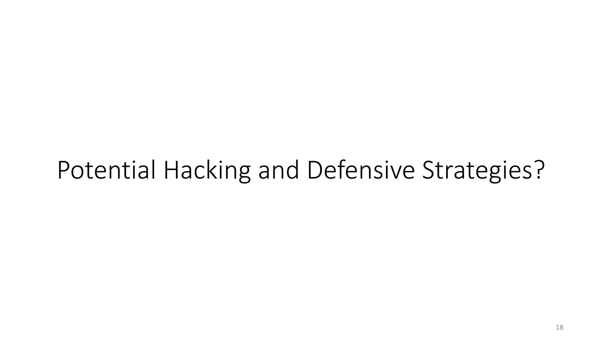 Potential Hacking and Defensive Strategies?
18
 