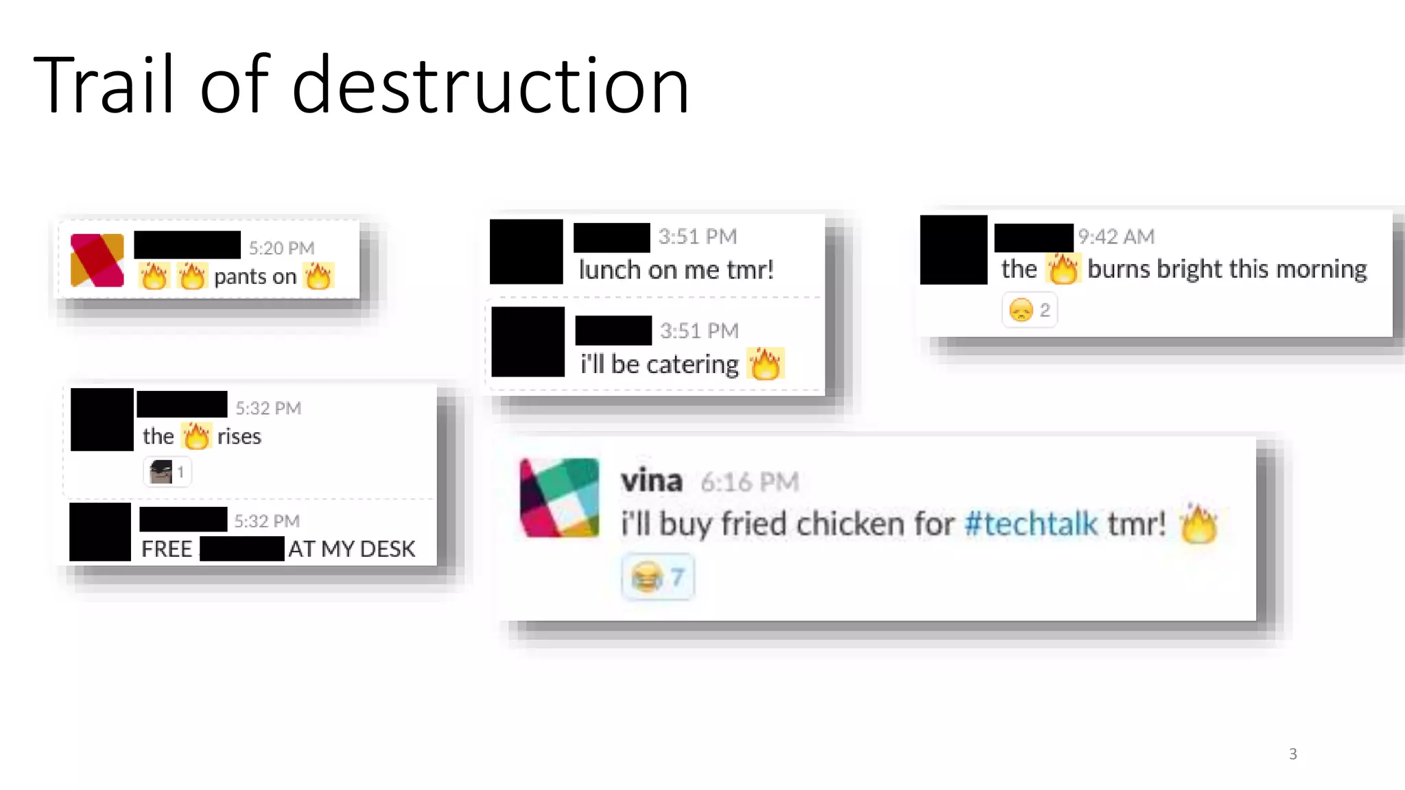 Trail of destruction
3
 