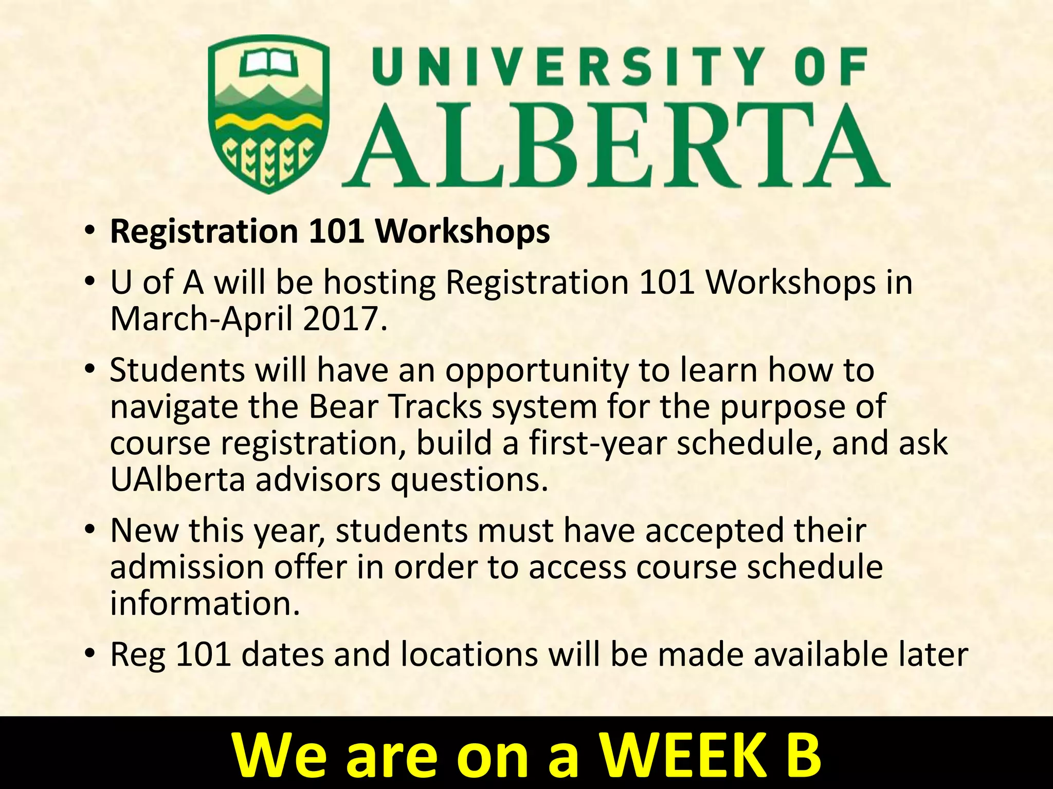 Info Week
• Tuesday January 31 & Wednesday February 1
•5 pm – 9 pm
•For more information, see posters on
the bulletin board across from Ms
Wegner’s office.
We are on a WEEK B
 