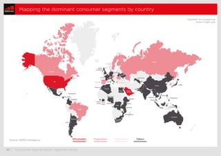 52 | Consumer segmentation, regional trends
Mapping the dominant consumer segments by country
Aﬁcionados Pragmatists Netwo...