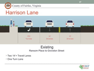 County of Fairfax, Virginia
Existing
Ransom Place to Groveton Street
27
Harrison Lane
Two 14’+ Travel Lanes
One Turn Lane
 