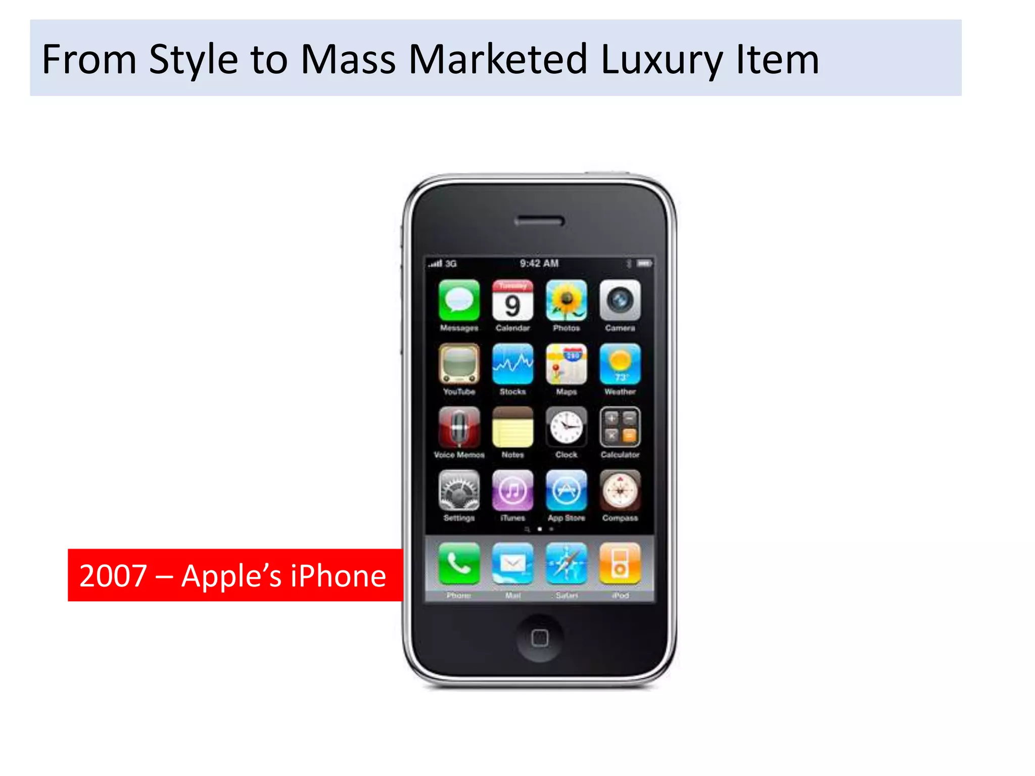 From Style to Mass Marketed Luxury Item
2007 – Apple’s iPhone
 
