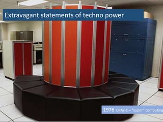 The Computing Evolutionary Path
Extravagant statements of techno power
1976 CRAY-1 – “super” computing
 