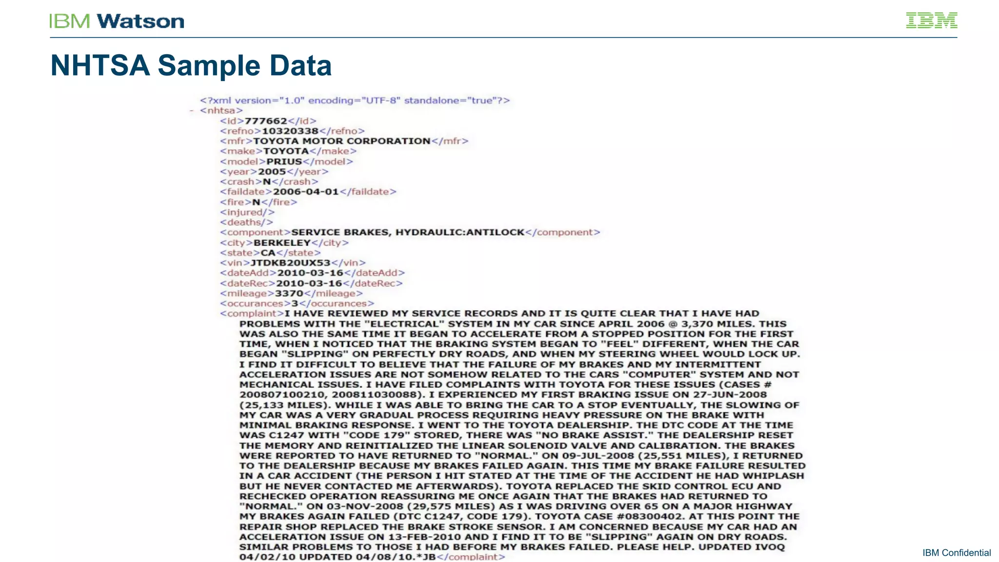 IBM Confidential
NHTSA Sample Data
 