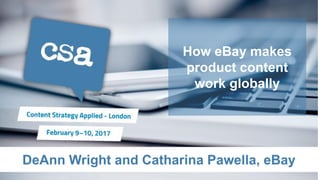 DeAnn Wright and Catharina Pawella, eBay
How eBay makes
product content
work globally
 