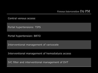 Venous intervention D2 PM
Central venous access
Portal hypertensions: TIPS
Portal hypertension: BRTO
Interventional manage...