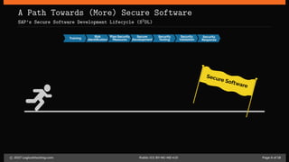 A Path Towards (More) Secure Software
SAP’s Secure Software Development Lifecycle (S2DL)
Training
Risk
Identiﬁcation
Plan Security
Measures
Secure
Development
Security
Testing
Security
Validation
Security
Response
Secure Software
c 2017 LogicalHacking.com. Public (CC BY-NC-ND 4.0) Page 6 of 18
 