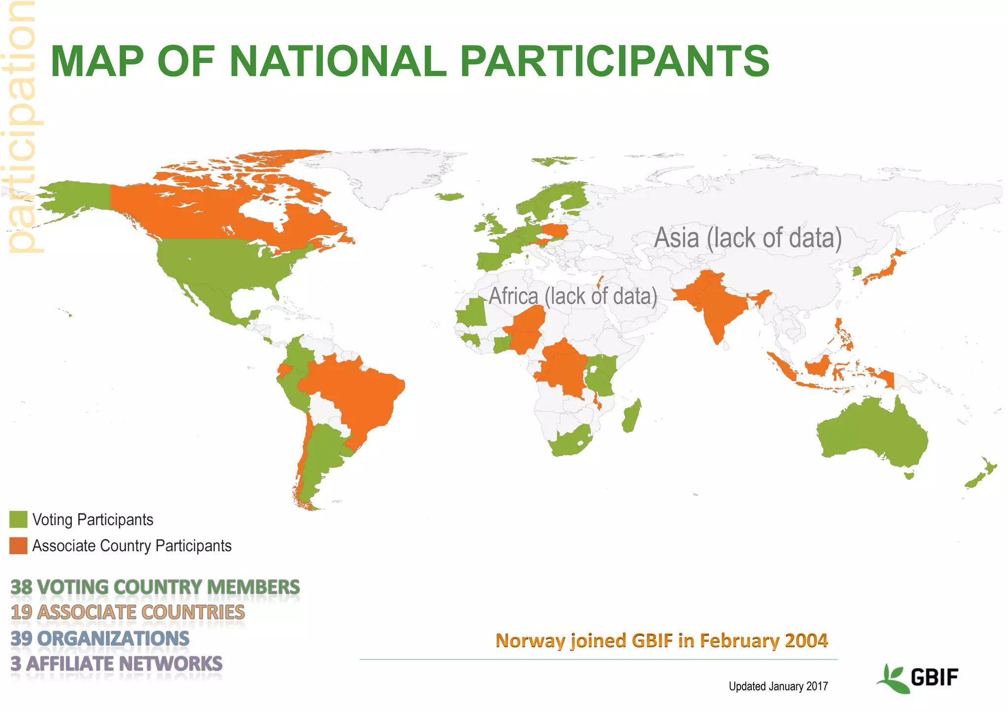 MAP OF NATIONAL PARTICIPANTS
Updated January 2017
participatio
Asia (lack of data)	
Africa (lack of data)
 