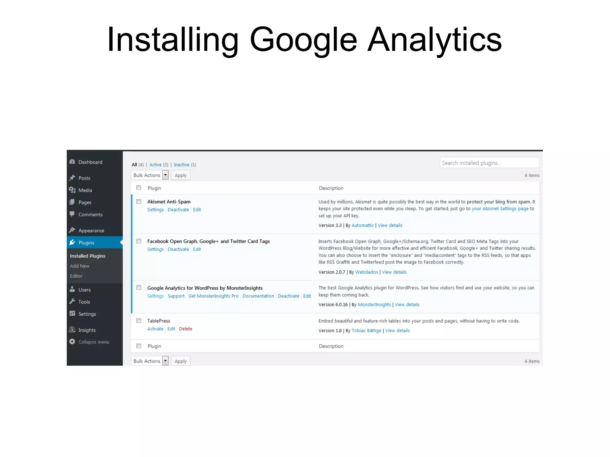 Installing Google Analytics
 