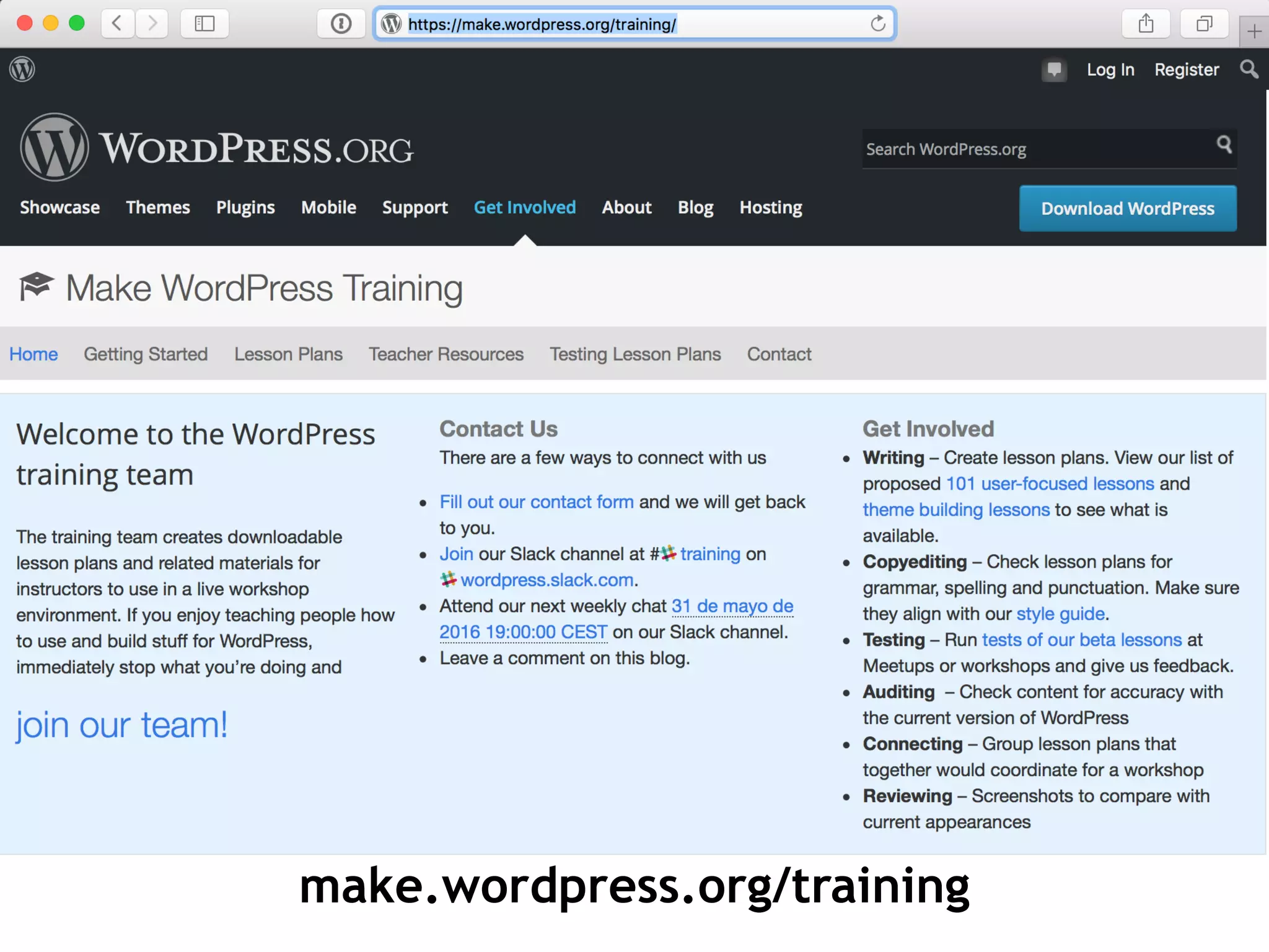 make.wordpress.org/training
 
