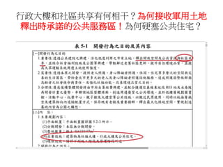 行政大樓和社區共享有何相干？為何接收軍用土地
釋出時承諾的公共服務區！為何硬塞公共住宅？
 