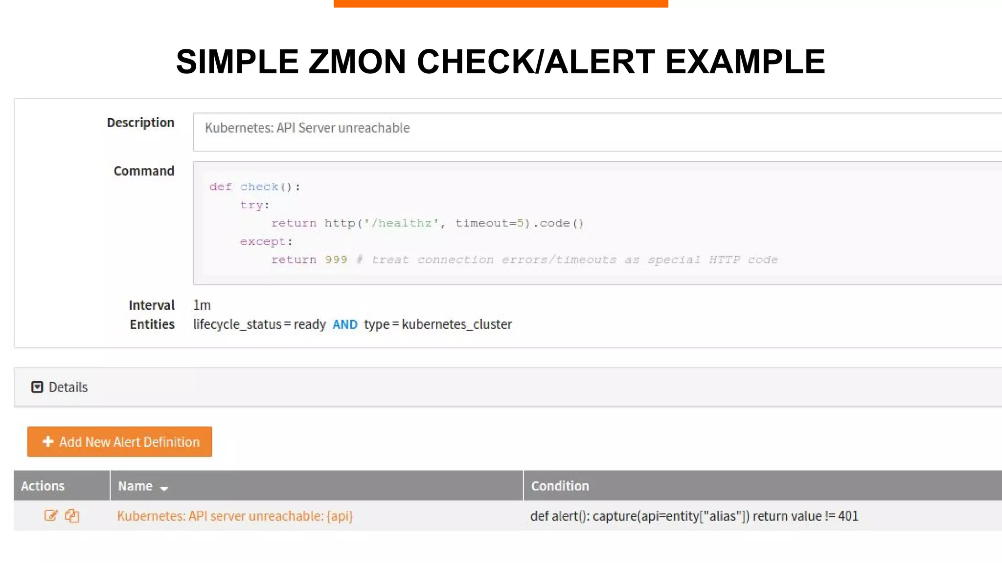 33
SIMPLE ZMON CHECK/ALERT EXAMPLE
•
 