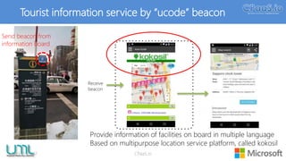 Tourist information service by “ucode” beacon
Receive
beacon
Provide information of facilities on board in multiple language
Based on multipurpose location service platform, called kokosil
Send beacon from
information board
51April 11, 2017 CPaaS.io
 