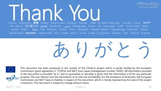 Gracias Mulțumesc 謝謝 Paldies Eskerrik asko Dziękuję Mahalo ‫תודה‬ Go raibh maith agat спасибо Grazzi आभारी
Xin cảm ơn 감사합니다 நன்றி Köszönöm ‫مرسي‬ Ndiyabulela Grazia Tak Благодаря Aitäh Terima kasih Děkuji
Asante Diolch ‫شكرا‬ Takk Ďakujem Gràcies Kiitos Obrigado Teşekkür ederim Ngiyabonga Þakka þér Grazas
Tapadh leibh ขอบคุณ Faleminderit Ačiū Danke Merci Grazie Hvala Ευχαριστώ Dankon Tack Dank je Grazcha
Thank You
ありがとうThis document has been produced in the context of the CPaaS.io project which is jointly funded by the European
Commission (grant agreement n° 723076) and NICT from Japan (management number 18302). All information provided
in this document is provided "as is" and no guarantee or warranty is given that the information is fit for any particular
purpose. The user thereof uses the information at its sole risk and liability. For the avoidance of all doubts, the European
Commission and NICT have no liability in respect of this document, which is merely representing the view of the project
consortium. This document is subject to change without notice.
April 11, 2017 CPaaS.io 69
 