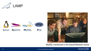 © 2017 MariaDB Foundation12 * *
LAMP
MySQL mentioned in the Social Network movie
 