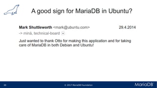 © 2017 MariaDB Foundation30
A good sign for MariaDB in Ubuntu?
 